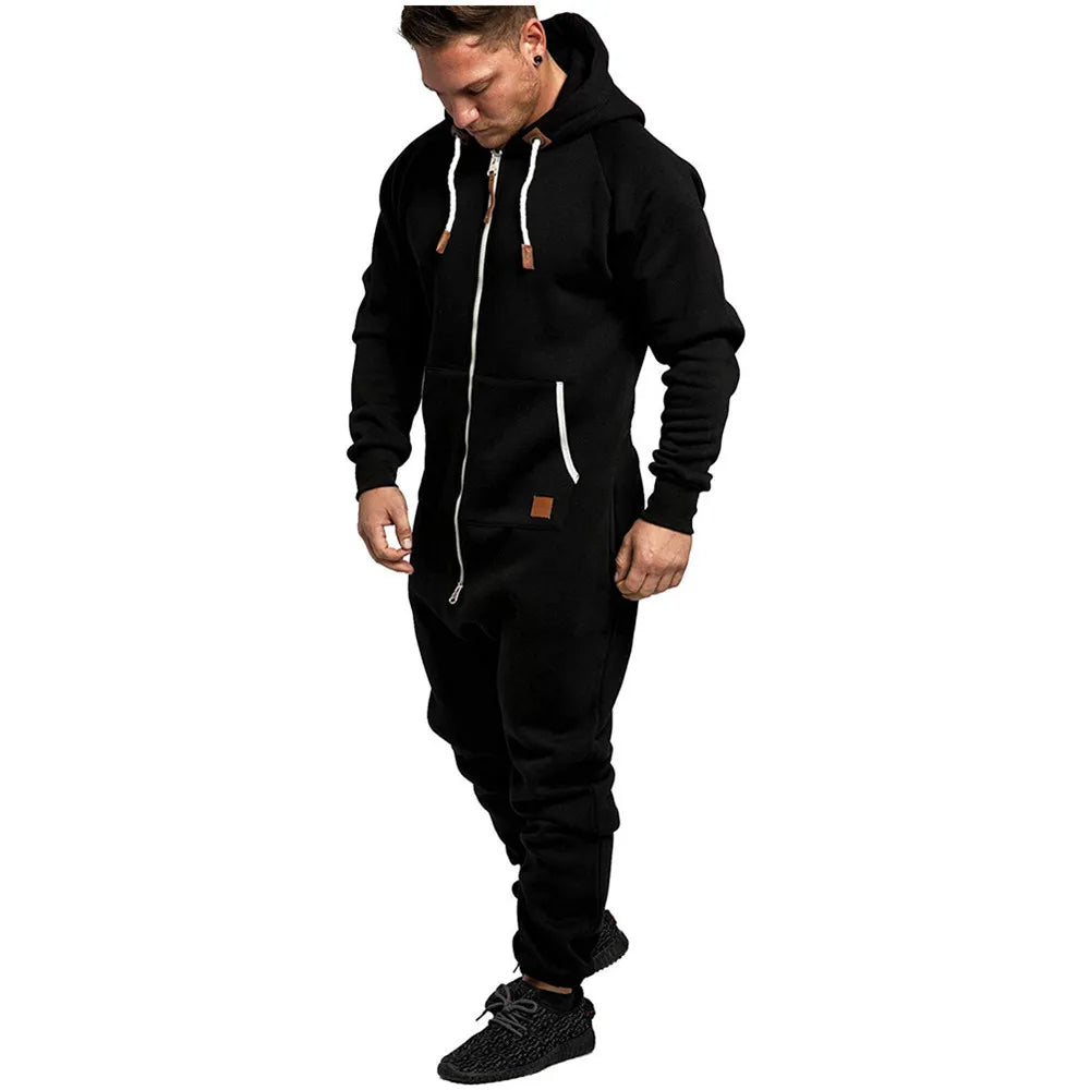 Zipper Hooded Fleece Warm Jumpsuits  One Piece Pants