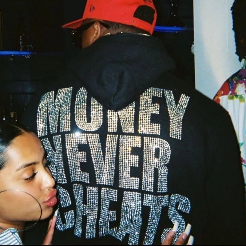 Money Never Cheats Rhinestone hooded sweatshirt