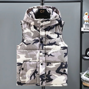 Camouflage Hooded Bomber Vest Coat Zipper  S-5XL