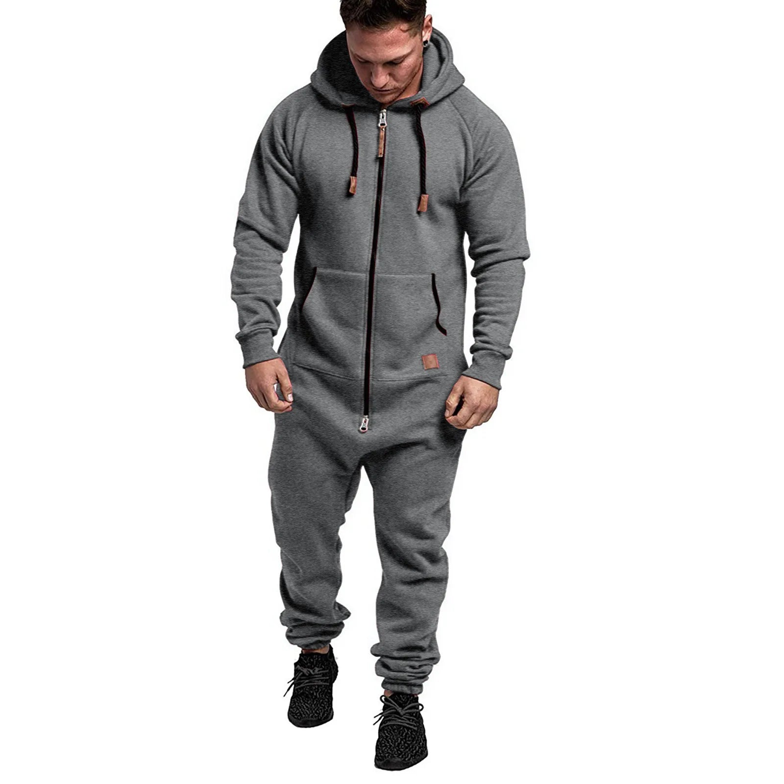 Zipper Hooded Fleece Warm Jumpsuits  One Piece Pants