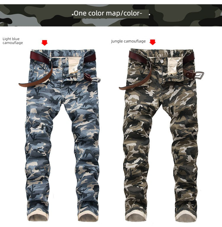 Slim-Fit Stretch Urban Casual Camouflage Chinos