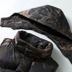 Camouflage Hooded Bomber Vest Coat Zipper  S-5XL