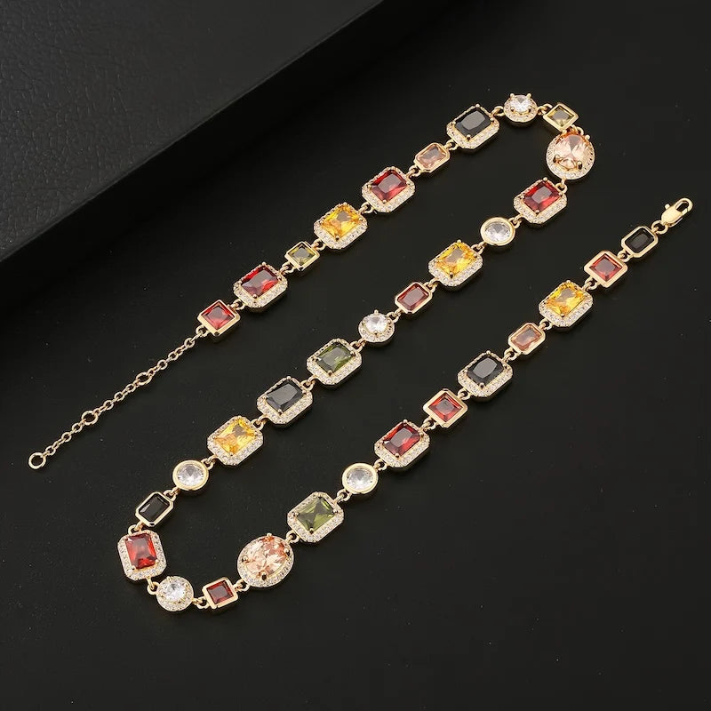 Multi-colored Gemstone necklace and bracelet