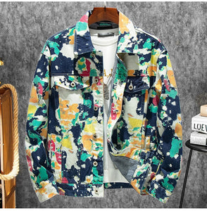 Urban Jungle Camouflage Turn Down Collar Denim Jacket